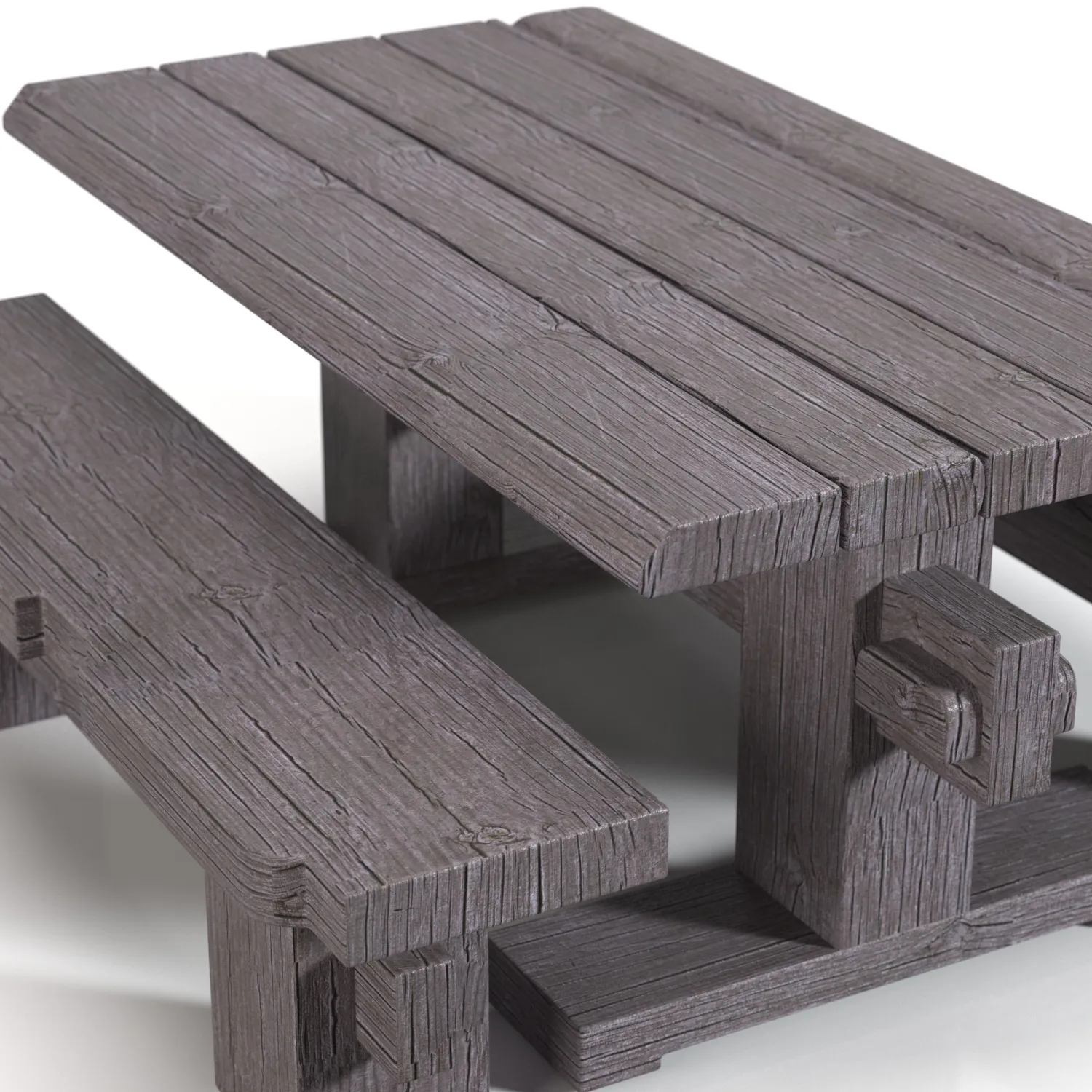 Solid Wood Garden Dining Table With Bench 3D Model_05